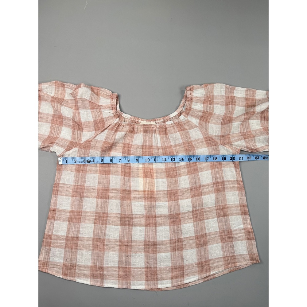 Universal Thread Plaid Peasant Blouse Puff Sleeve Dusty Rose Cream S Cottage - Picture 5 of 8